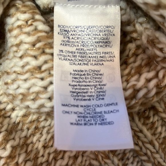 Chaps tan cream and gold b-neck acrylic sweater - Picture 4 of 9